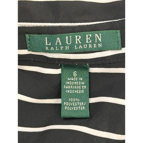 Lauren Ralph Lauren Black White Striped Long Sleeve Shirt Dress Size 6 Collared - Picture 3 of 16